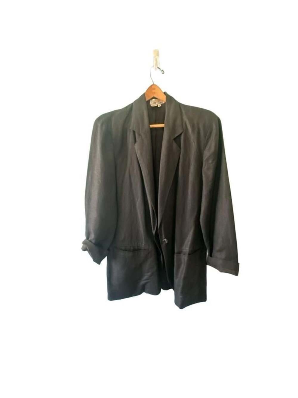 Vintage Bill Blass Black Linen Rayon Blazer Jacket Size 12